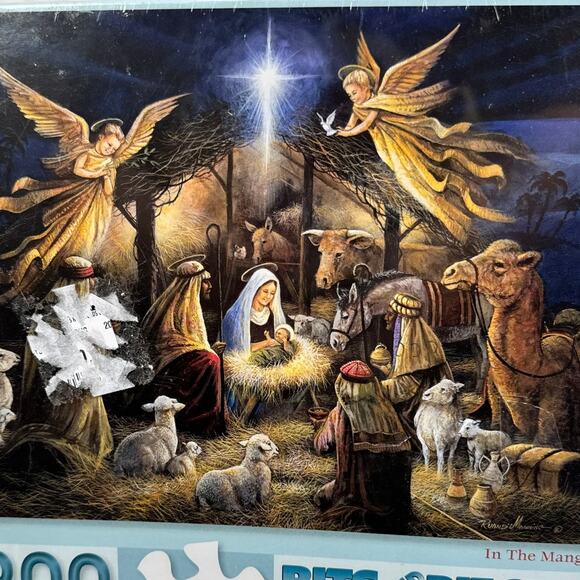 5 for $25| Bits and Pieces Large 300 Puzzle In The Manger By Ruane Manning Jesus - Picture 2 of 8